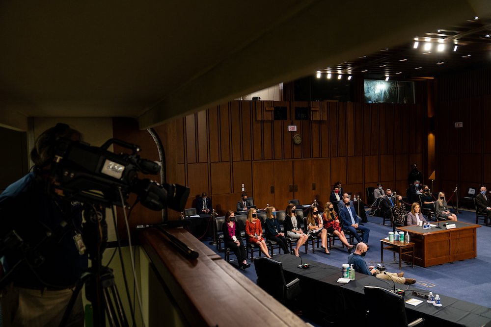Judge Amy Coney Barrett of the U.S. Court of Appeals for the 7th Circuit, President Donald Trump's nominee for the U.S. Supreme Court, attends the third day of her Senate confirmation hearing to the Supreme Court on Capitol Hill in Washington Oct. 14. (CN Judge Amy Coney Barrett of the U.S. Court of Appeals for the 7th Circuit, President Donald Trump's nominee for the U.S. Supreme Court, attends the third day of her Senate confirmation hearing to the Supreme Court on Capitol Hill in Washington Oct. 14. (CN